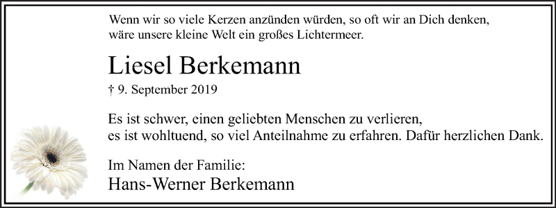  Traueranzeige für Liesel Berkemann vom 05.10.2019 aus Hellweger Anzeiger
