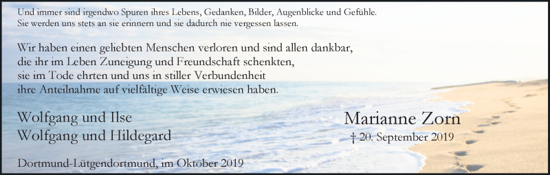  Traueranzeige für Marianne Zorn vom 19.10.2019 aus Ruhr Nachrichten