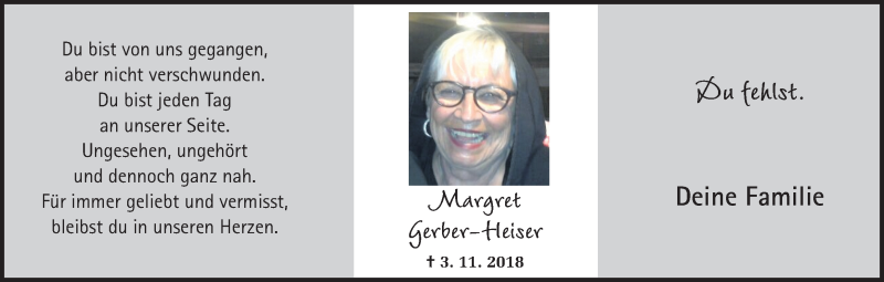  Traueranzeige für Margret Gerber-Heiser vom 02.11.2019 aus Ruhr Nachrichten