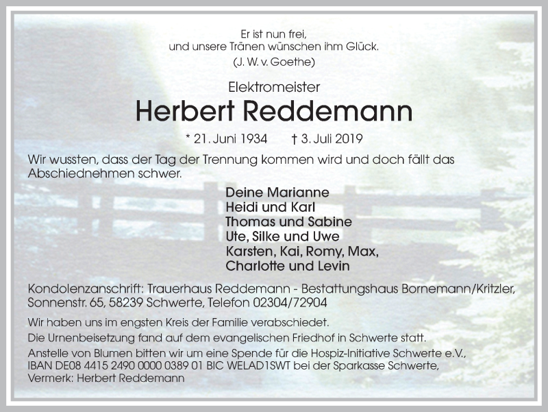  Traueranzeige für Herbert Reddemann vom 17.07.2019 aus Ruhr Nachrichten