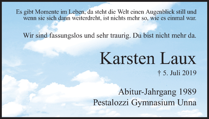  Traueranzeige für Karsten Laux vom 20.07.2019 aus Hellweger Anzeiger