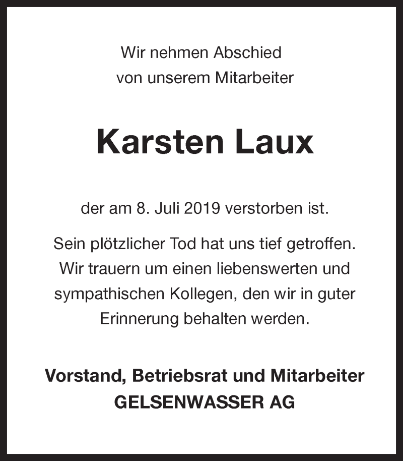  Traueranzeige für Karsten Laux vom 23.07.2019 aus Hellweger Anzeiger