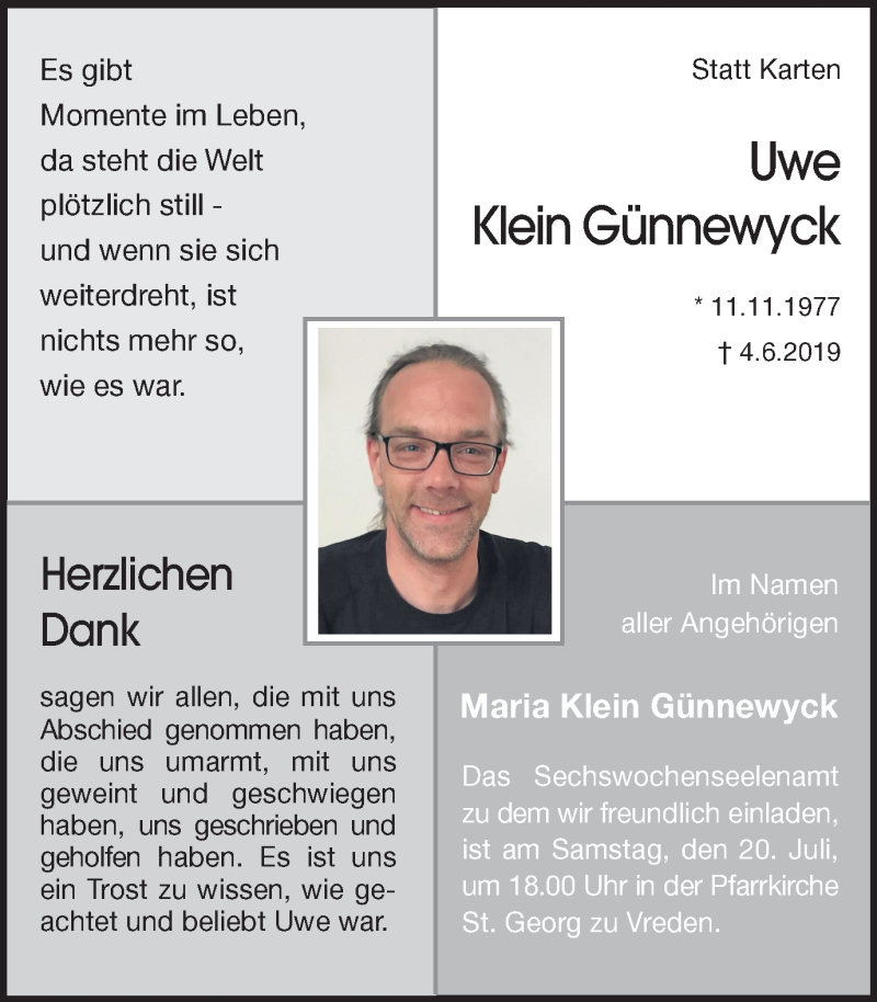  Traueranzeige für Uwe Klein Günnewyck vom 17.07.2019 aus Münstersche Zeitung und Münsterland Zeitung