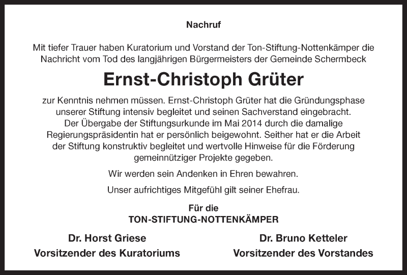  Traueranzeige für Ernst-Christoph Grüter vom 21.08.2019 aus Ruhr Nachrichten und Dorstener Zeitung