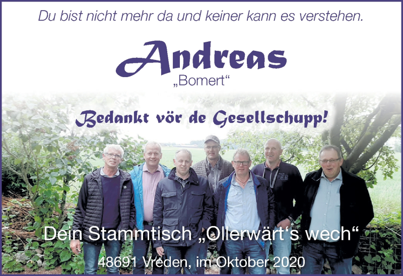  Traueranzeige für Andreas Helmer vom 31.10.2020 aus Münstersche Zeitung und Münsterland Zeitung