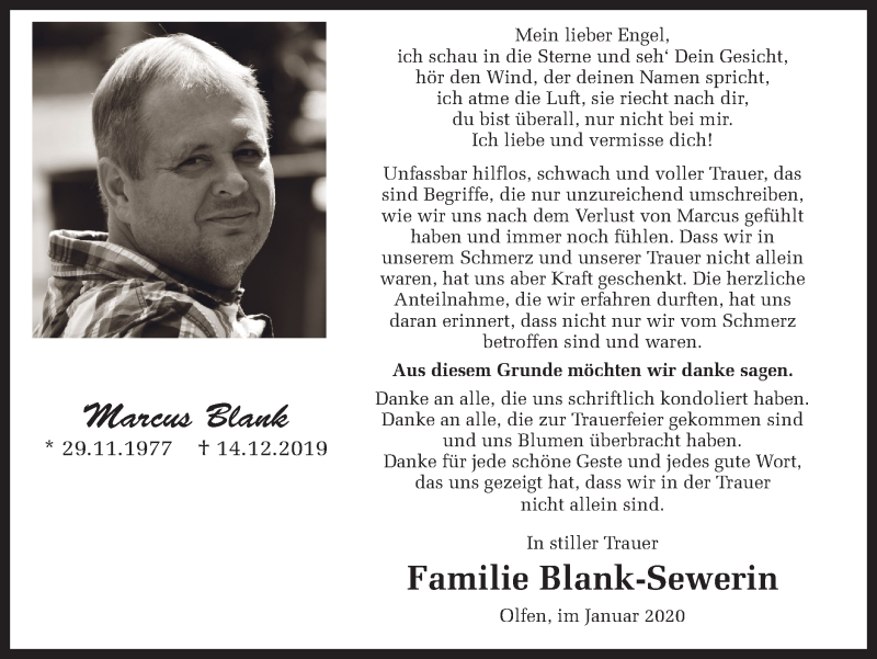  Traueranzeige für Marcus Blank vom 01.02.2020 aus Ruhr Nachrichten
