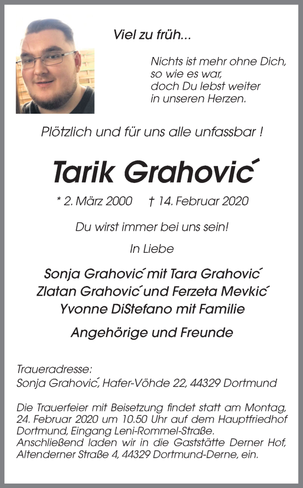  Traueranzeige für Tarik Grahovic vom 22.02.2020 aus Ruhr Nachrichten