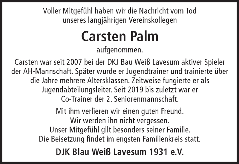  Traueranzeige für Carsten Palm vom 31.03.2020 aus Ruhr Nachrichten und Halterner Zeitung