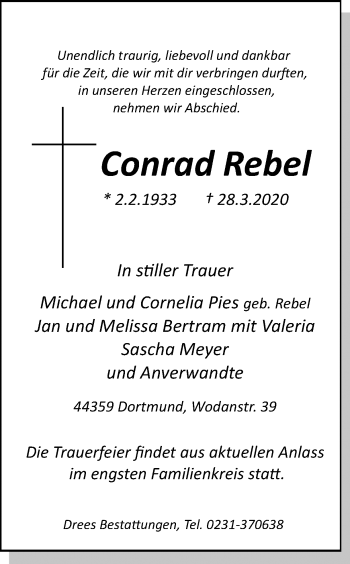 Traueranzeigen Von Conrad Rebel Sich Erinnern De