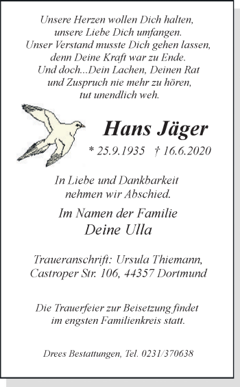 Traueranzeigen von Hans Jäger sich erinnern de