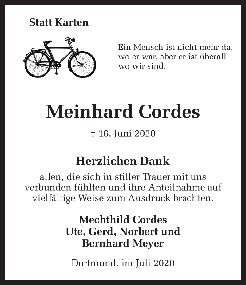  Traueranzeige für Meinhard Cordes vom 01.08.2020 aus Ruhr Nachrichten