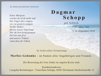 Traueranzeigen Von Dagmar Schopp Sich Erinnern De