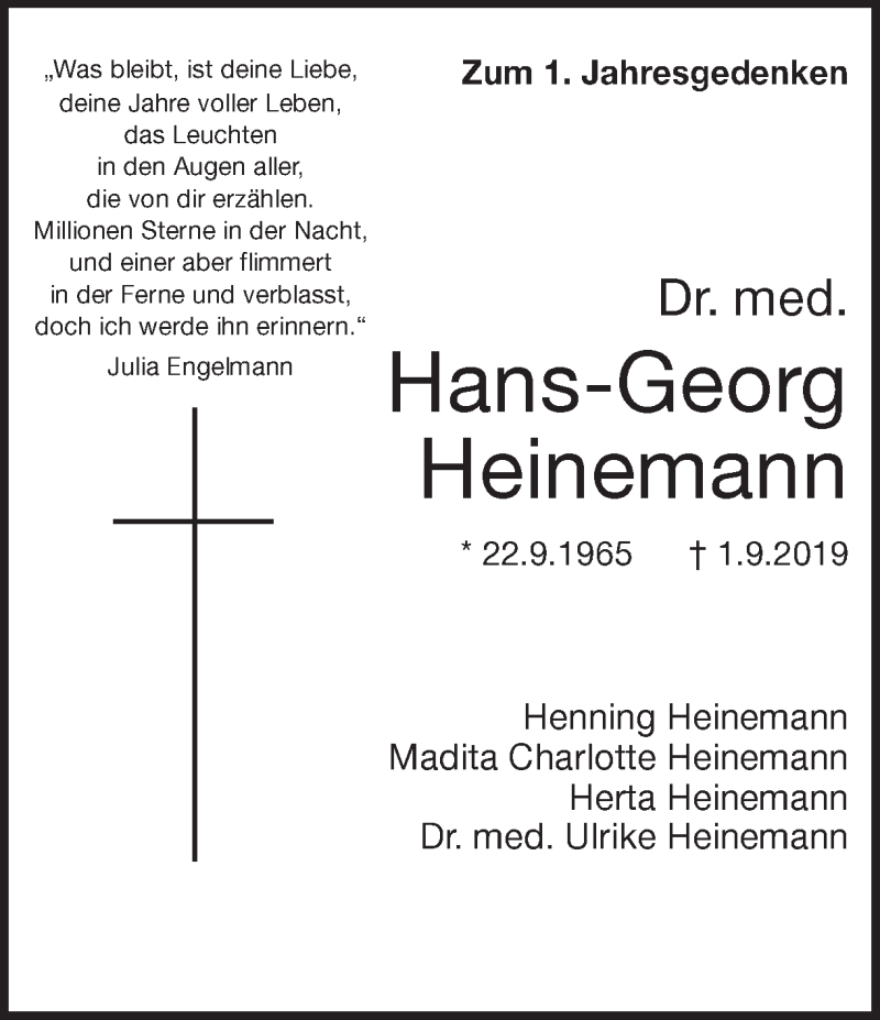  Traueranzeige für Hans-Georg Heinemann vom 02.09.2020 aus Ruhr Nachrichten