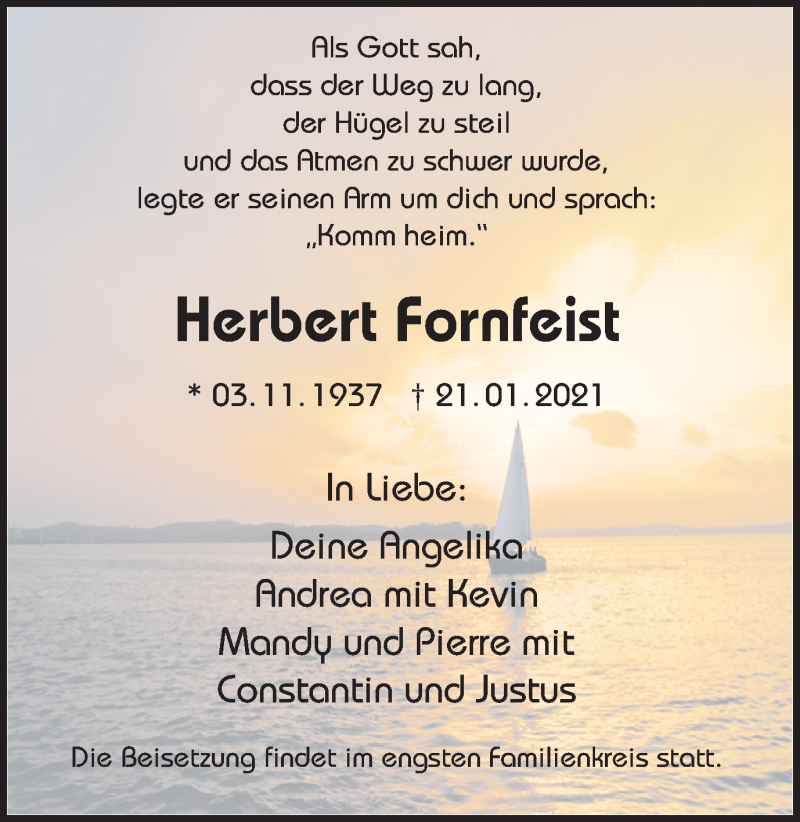  Traueranzeige für Herbert Fornfeist vom 23.01.2021 aus Ruhr Nachrichten und Halterner Zeitung