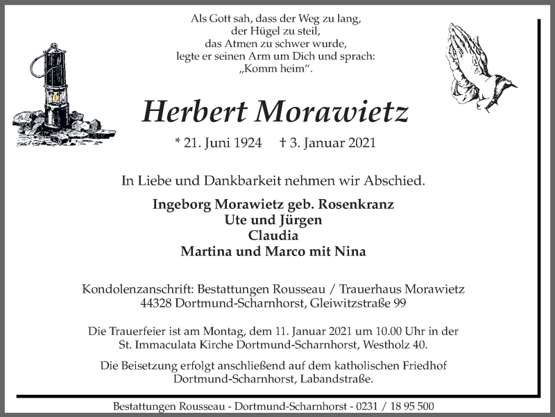  Traueranzeige für Herbert Morawietz vom 06.01.2021 aus 