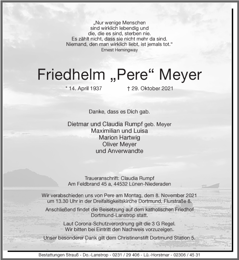 Traueranzeigen Von Friedhelm Meyer Sich Erinnern De