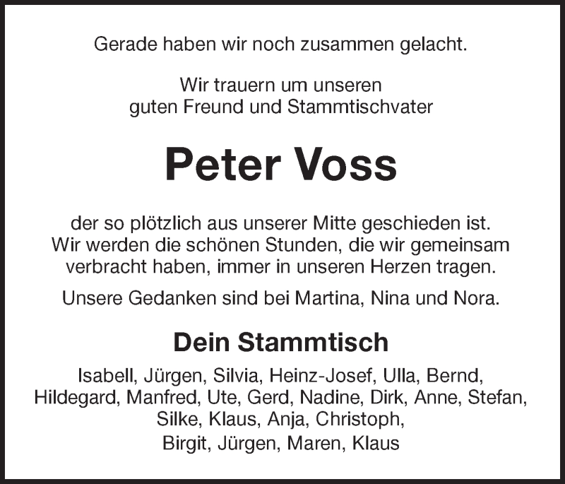  Traueranzeige für Peter Voss vom 07.12.2021 aus Münstersche Zeitung und Münsterland Zeitung