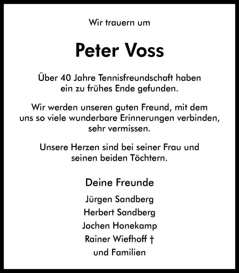  Traueranzeige für Peter Voss vom 07.12.2021 aus Münstersche Zeitung und Münsterland Zeitung