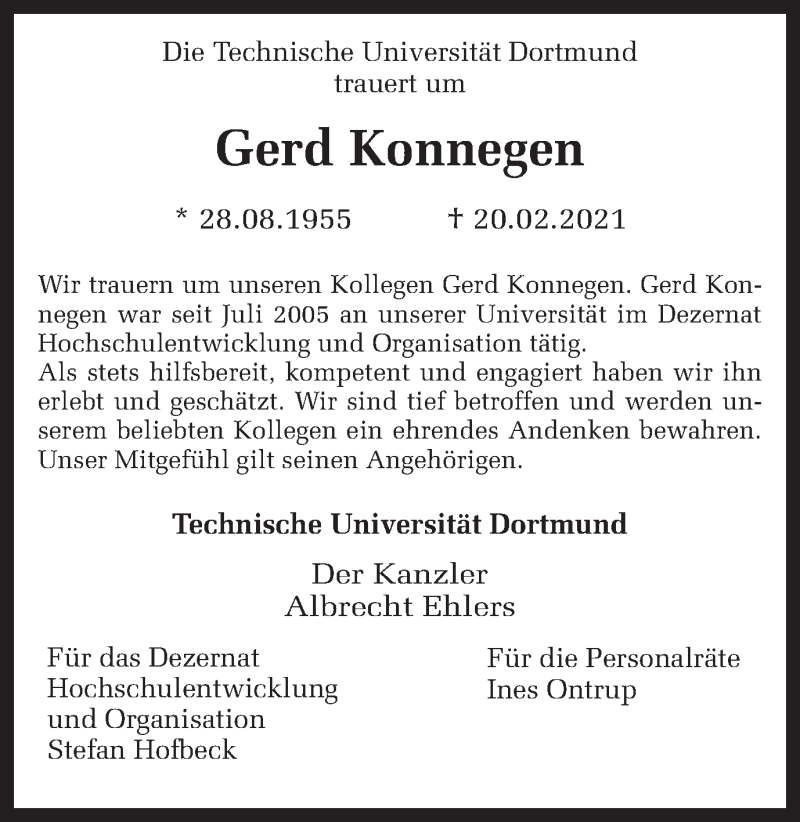  Traueranzeige für Gerd Konnegen vom 26.02.2021 aus 