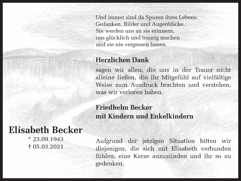  Traueranzeige für Elisabeth Becker vom 25.03.2021 aus Ruhr Nachrichten und Dorstener Zeitung