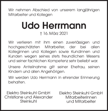 Traueranzeigen Von Udo Herrmann Sich Erinnern De