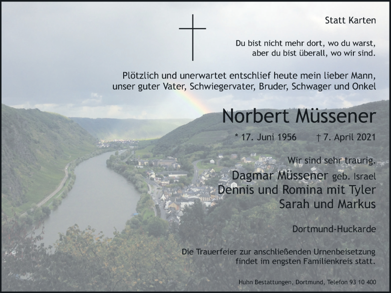  Traueranzeige für Norbert Müssener vom 10.04.2021 aus 