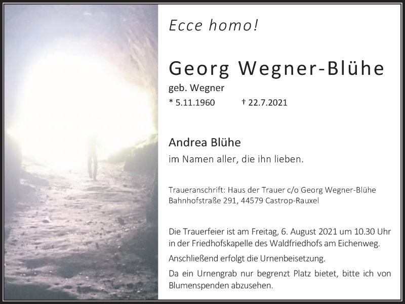  Traueranzeige für Georg Wegner-Blühe vom 31.07.2021 aus Ruhr Nachrichten