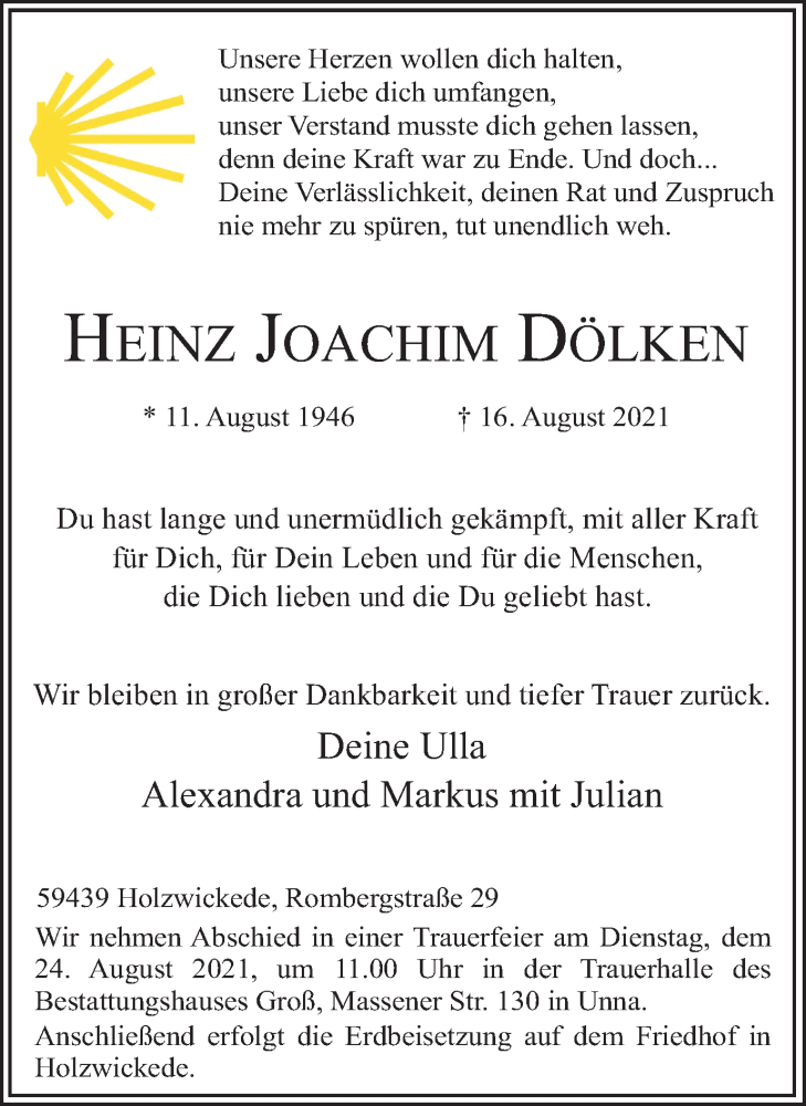  Traueranzeige für Heinz Joachim Dölken vom 19.08.2021 aus 