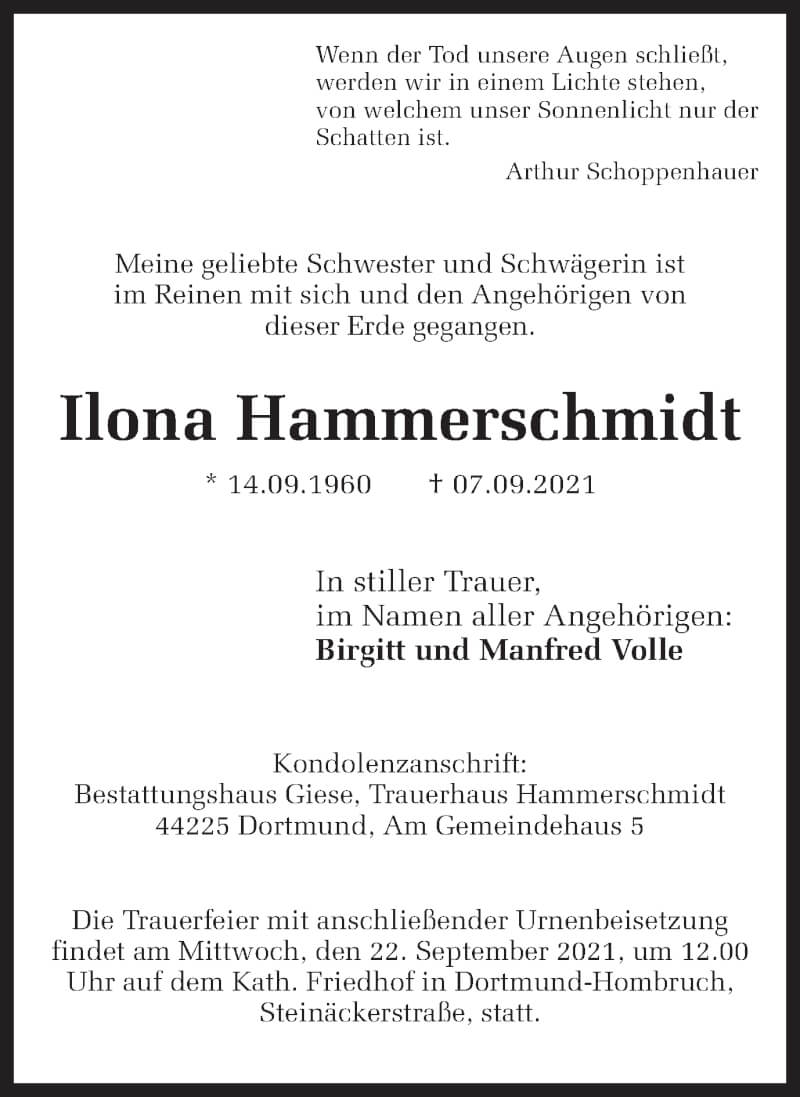 Traueranzeige für Ilona Hammerschmidt vom 20.09.2021 aus 