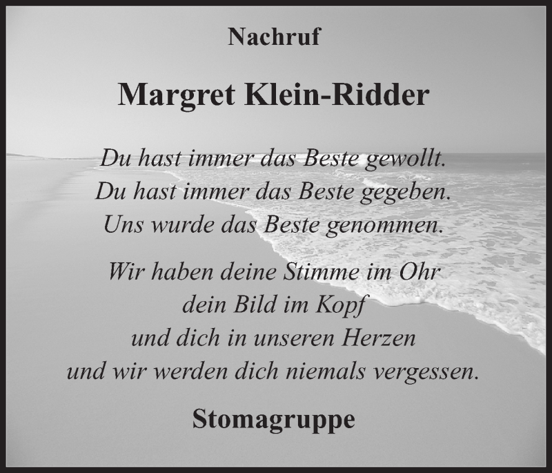  Traueranzeige für Margret Klein-Ridder vom 06.09.2021 aus Ruhr Nachrichten und Dorstener Zeitung