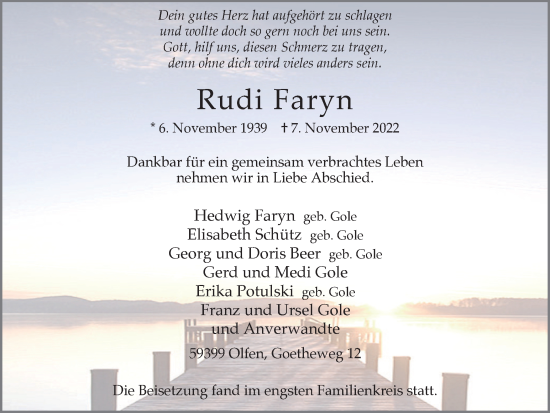 Traueranzeigen Von Rudi Faryn Sich Erinnern De