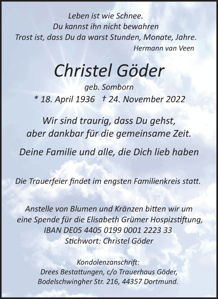 Traueranzeigen von Christel Göder sich erinnern de