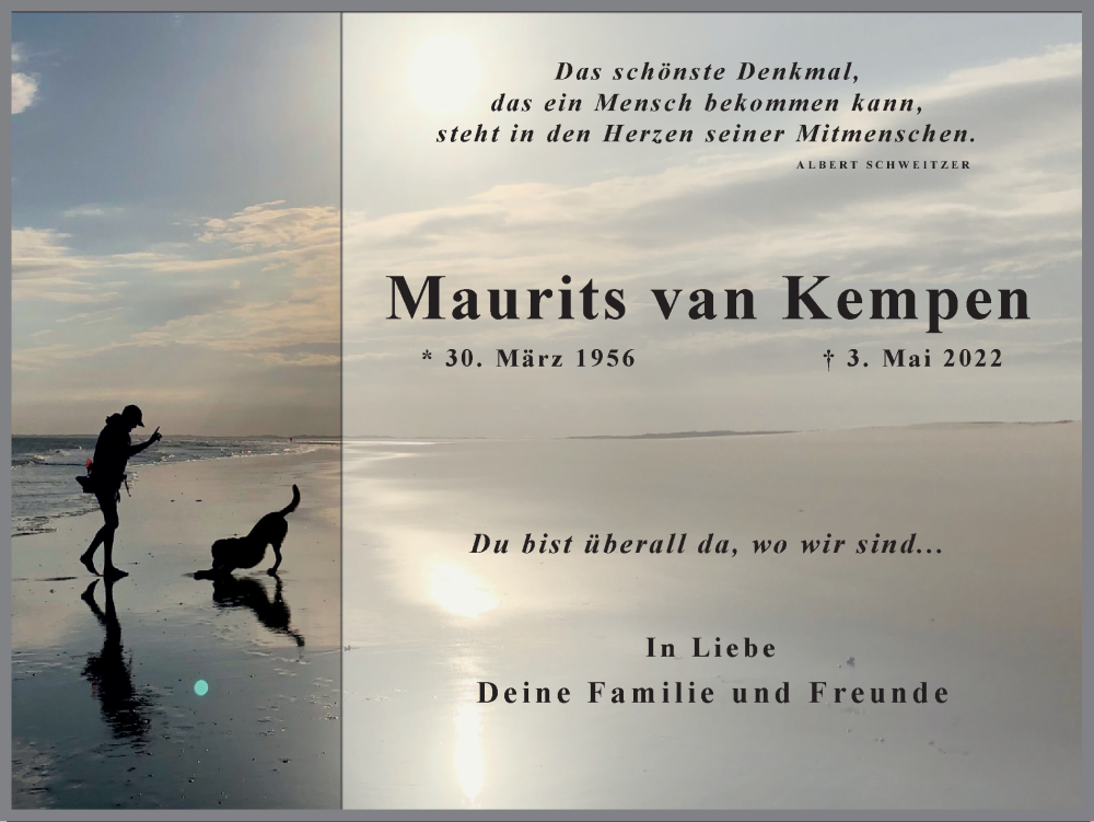  Traueranzeige für Maurits van Kempen vom 07.05.2022 aus 