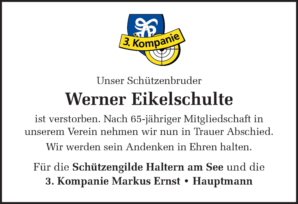  Traueranzeige für Werner Eikelschulte vom 12.05.2022 aus Ruhr Nachrichten und Halterner Zeitung