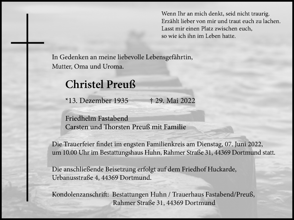 Traueranzeigen von Christel Preuß sich erinnern de