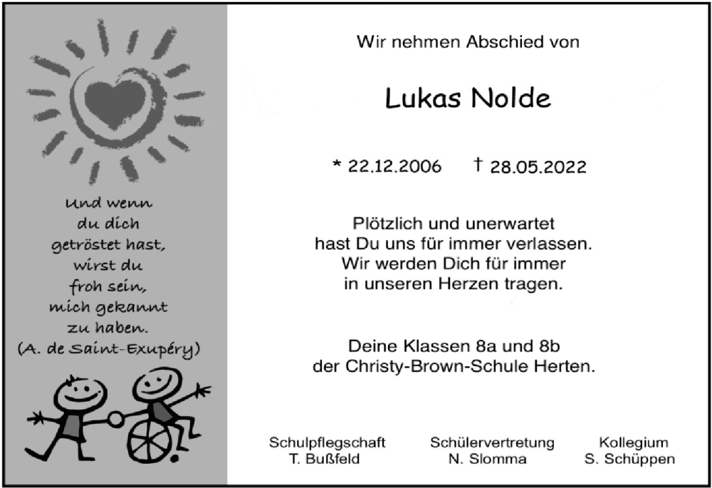  Traueranzeige für Lukas Nolde vom 25.06.2022 aus Medienhaus Bauer
