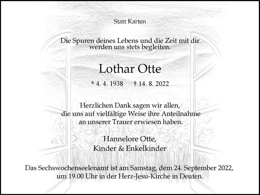  Traueranzeige für Lothar Otte vom 21.09.2022 aus Ruhr Nachrichten und Dorstener Zeitung