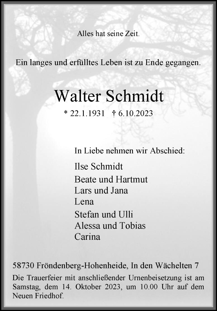 Traueranzeigen Von Walter Schmidt Sich Erinnern De