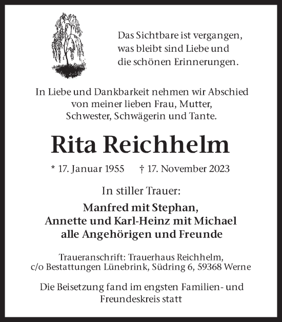 Traueranzeigen Von Rita Reichhelm Sich Erinnern De