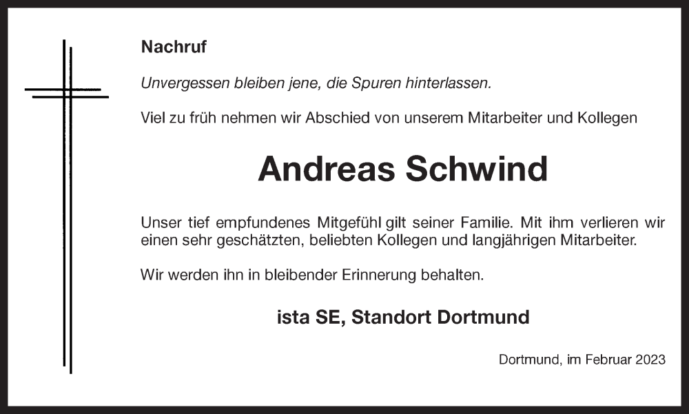  Traueranzeige für Andreas Schwind vom 04.02.2023 aus 