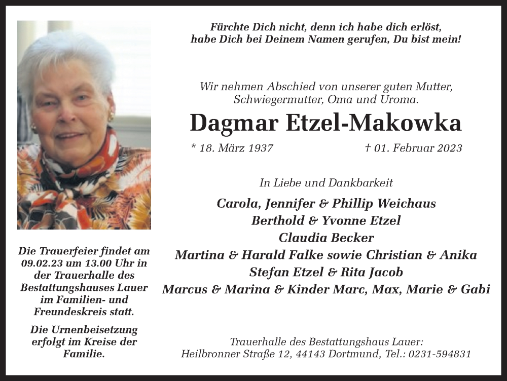 Traueranzeigen Von Dagmar Etzel Makowka Sich Erinnern De