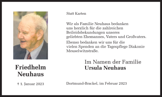 Traueranzeigen Von Friedhelm Neuhaus Sich Erinnern De