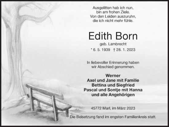 Traueranzeigen Von Edith Born Sich Erinnern De