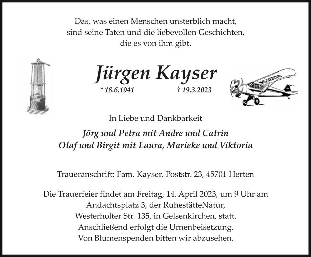  Traueranzeige für Jürgen Kayser vom 25.03.2023 aus Medienhaus Bauer