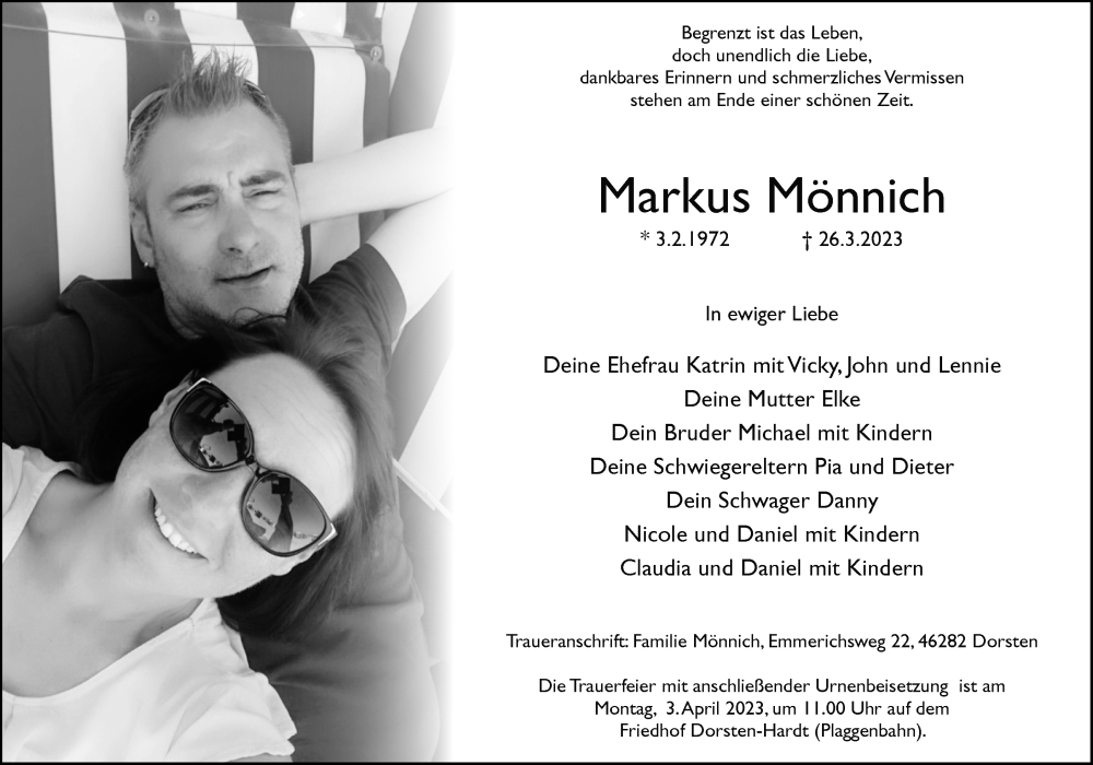  Traueranzeige für Markus Mönnich vom 29.03.2023 aus Ruhr Nachrichten und Dorstener Zeitung