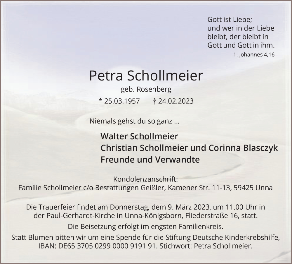  Traueranzeige für Petra Schollmeier vom 04.03.2023 aus Hellweger Anzeiger