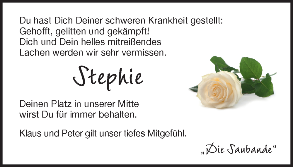  Traueranzeige für Stephie Lindert vom 17.03.2023 aus Münstersche Zeitung und Münsterland Zeitung