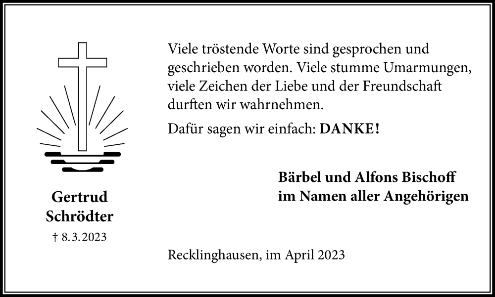 Traueranzeigen von Gertrud Schrödter sich erinnern de