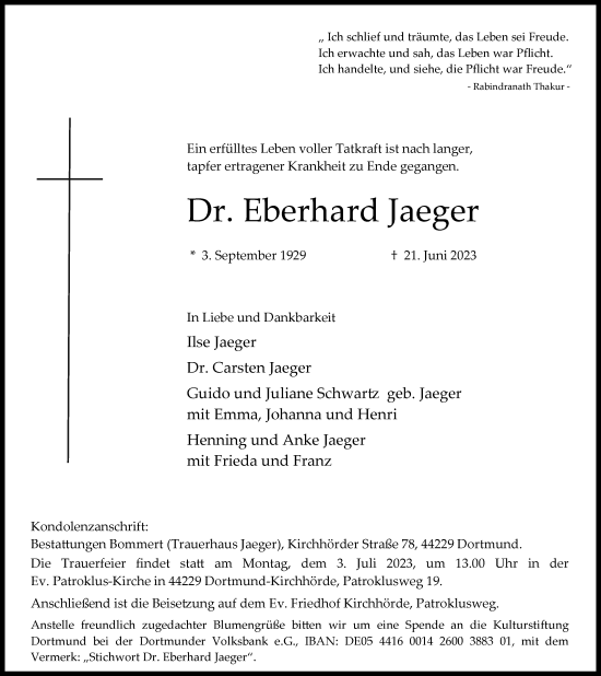 Traueranzeigen Von Eberhard Jaeger Sich Erinnern De