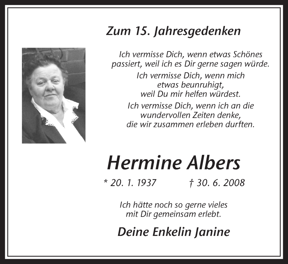 Traueranzeigen Von Hermine Albers Sich Erinnern De